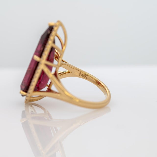Red 12.9Ct Rubellite Tourmaline Ring With Earth Mined Diamonds Halo: Solid 14k Gold, Size 6.75 For Sale - Image 8 of 8
