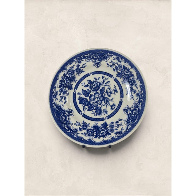 Vintage Vintage English John Tams Blue and White Plates, Set of Two Roses, scrollwork, and that particular shade of cobalt...