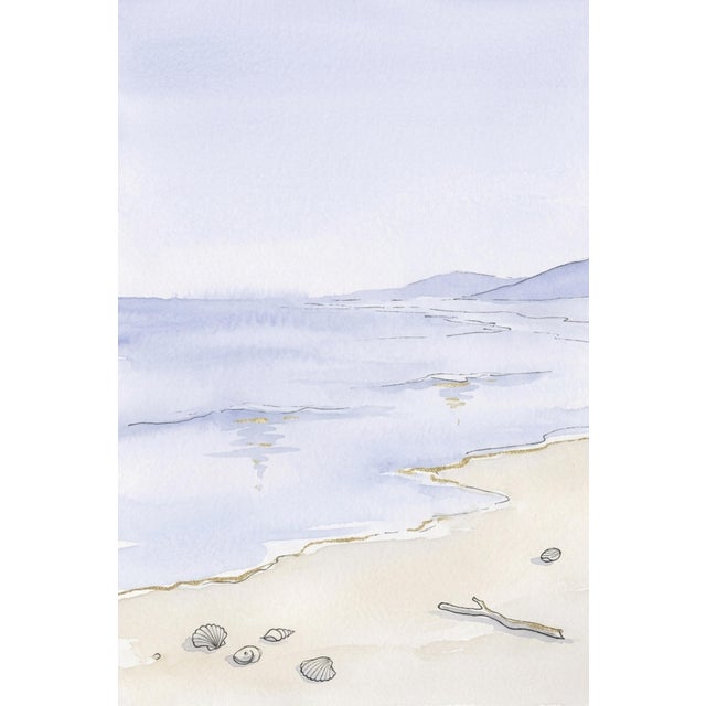 Coastal Shoreline Wall Art, Pastel Beach Seascape Print, Minimalist Ocean Art Print, 24″ × 36″ For Sale
