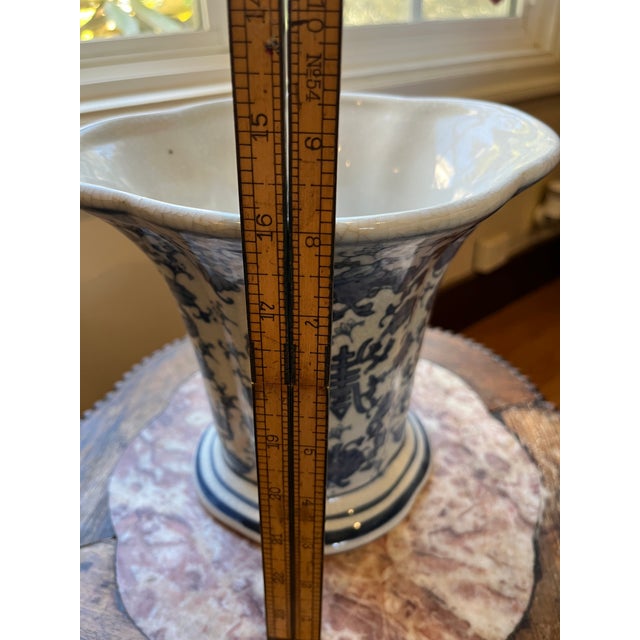 Chinese Mid-20th Century Chinese Blue & White Crackle Glaze Vase With Bats & Shou Motif For Sale - Image 3 of 7