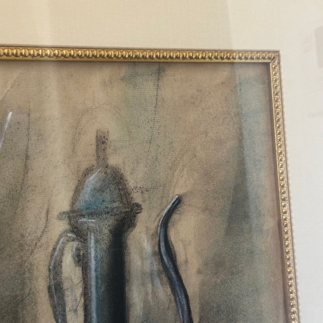 Blue Mid-Century Original Still Life Pastel, Signed Hertz, Framed For Sale - Image 8 of 10