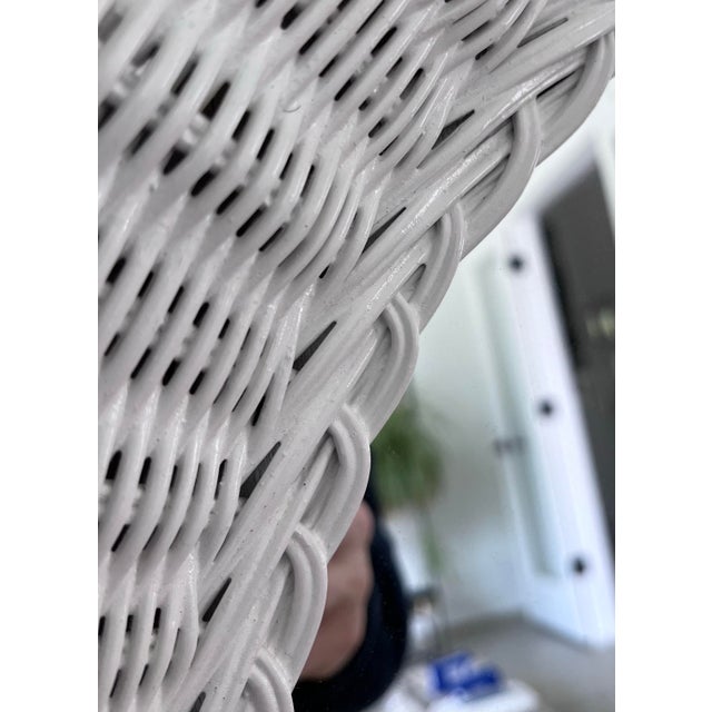 Wood 1980s White Painted Woven Rattan Framed Mirror For Sale - Image 7 of 11