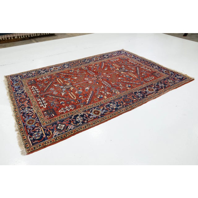 Persian Allover Designed Hand-Knotted Persian Heriz Wool Rug Handmade in Red For Sale - Image 3 of 9