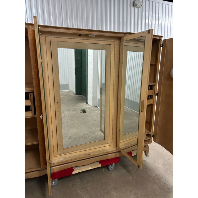 Antique European Art Deco Blonde Wood Wardrobe Armoire Cabinet 1940s, Sold as-Is For Sale - Image 12 of 18