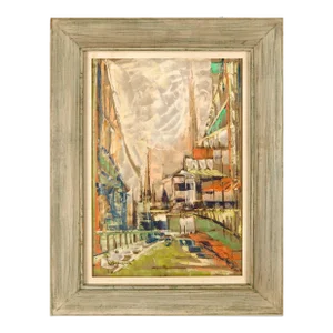 Abstract Village Scene Original Oil Painting by Leonard (Parker Lee) Leibsohn