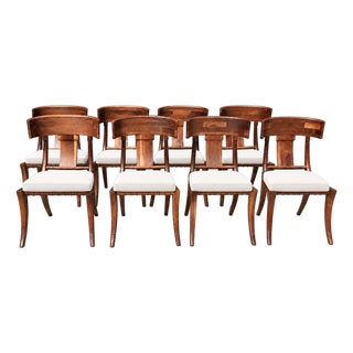 Stunning Set Walnut Klismos Dining Chairs Set of 8 W/Cushions For Sale