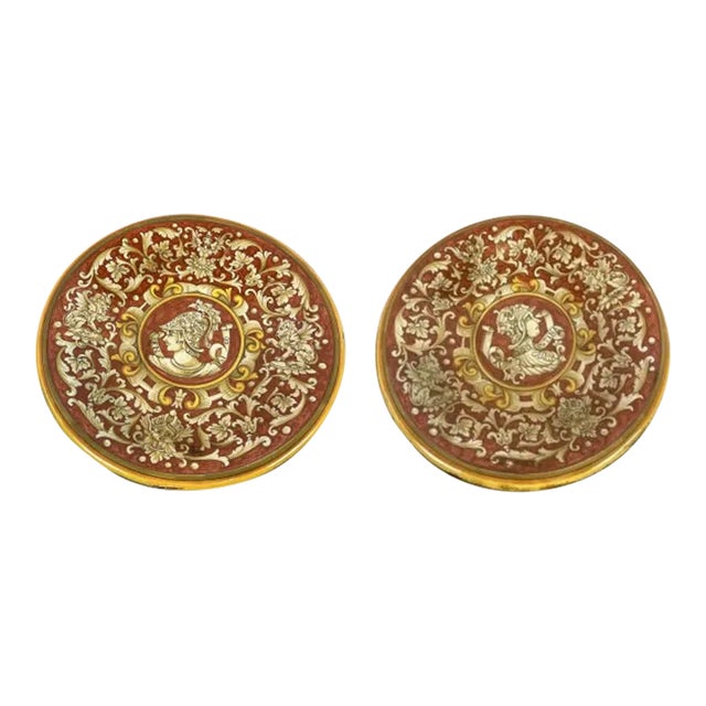 1990s Italian Hand Painted Round Ceramic Plates - a Pair For Sale