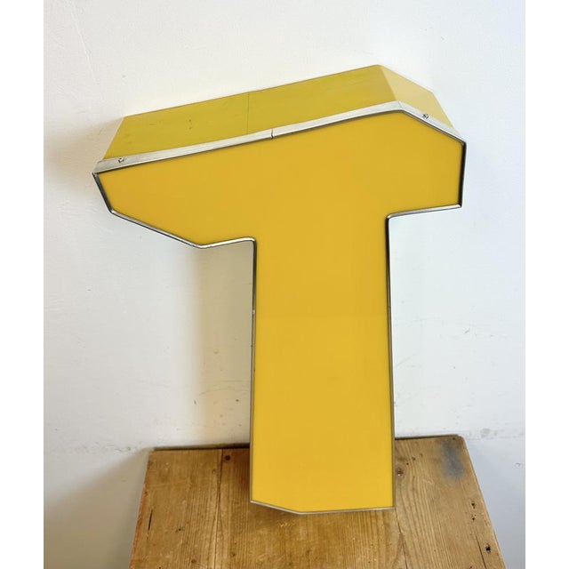Metal Large Vintage Yellow Illuminated Letter T, 1980s For Sale - Image 7 of 15