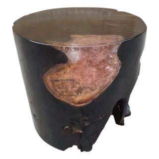 Andrianna Shamaris Organic Cracked Resin and Teak Wood Side Table For Sale