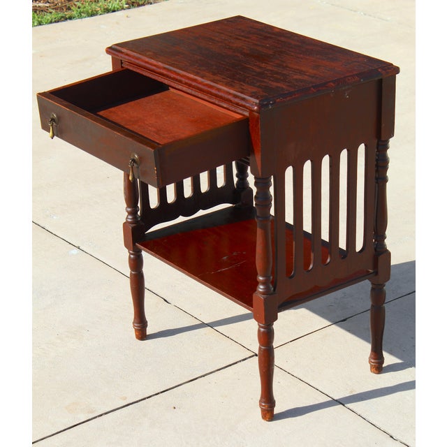 Arts & Crafts Early 20th Century Arts & Crafts Victorian Revival Slatted Side Table With Turned Legs For Sale - Image 3 of 15