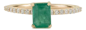 1.09ct Certified Natural Emerald Solitaire Ring With Diamonds in 14k Gold Size 4