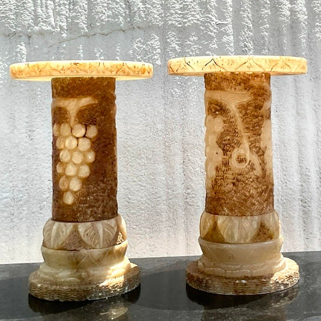 Vintage Italian Carved Alabaster Pedestals - a Pair For Sale In West Palm - Image 6 of 10