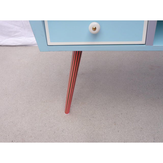 Blue Mini Chest of Drawers 1 Door 2 Drawers For Sale - Image 8 of 9