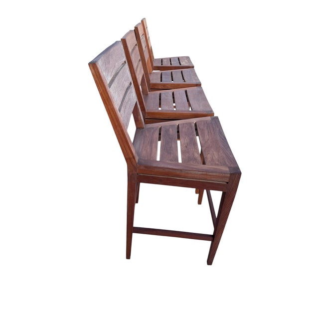 Wood Vintage Brown Jordan Solid Teak Slat-Back Outdoor Barstools - Set of 4 For Sale - Image 7 of 11