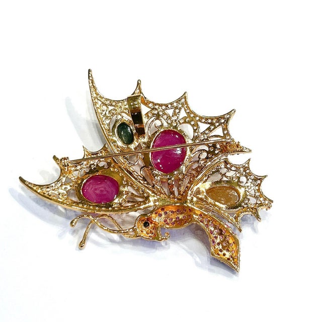 Bochic “Orient” Multi Fancy Sapphire & Ruby Brooch Set In 18K Gold & Silver For Sale - Image 11 of 12