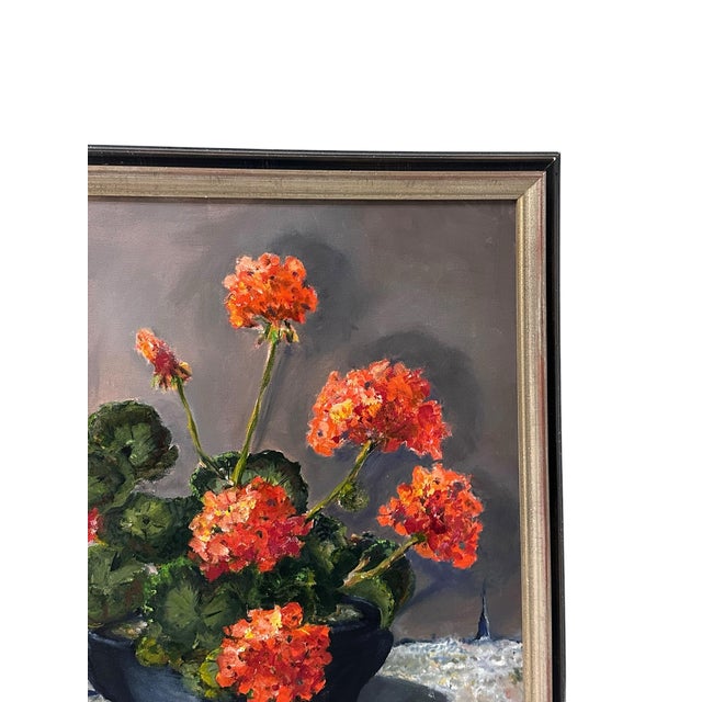 Late 20th Century Late 20th Century "Big Reds" by Toni Conway - Red Geranium Still Life Oil Painting For Sale - Image 5 of 11