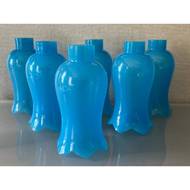 Glass Antique French Opaline Glass Hurricane Shades for Chandelier Candle or Electric Light Wall Sconces - Set of 6 For Sale - Image 7 of 18