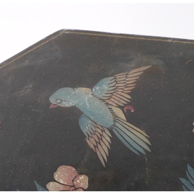 Black Pair of Chinese Chinoiserie Lacquered & Painted Side Tables, Circa 1970 For Sale - Image 8 of 14