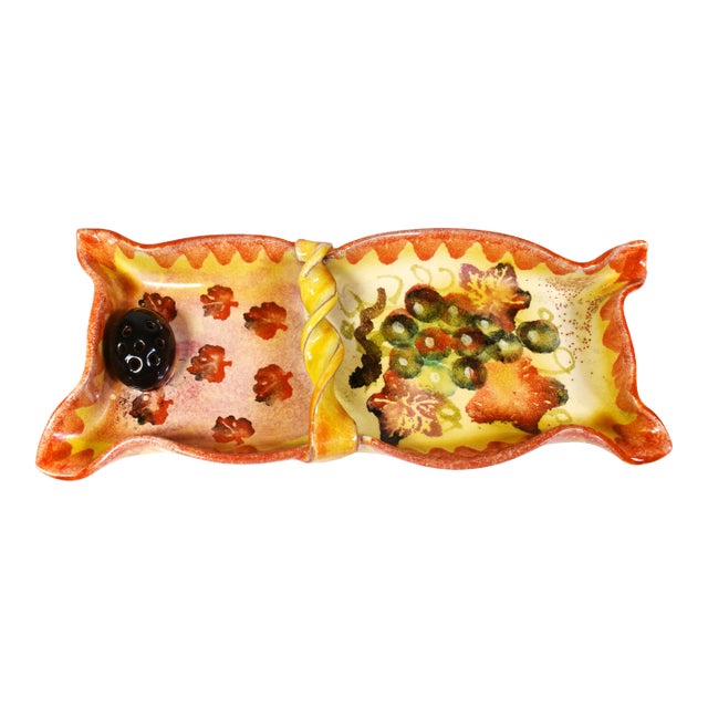 Handmade Italica Ars Fatto E Mano Italy Hors d'Oeuvres Pottery Dish with Picks Holder For Sale