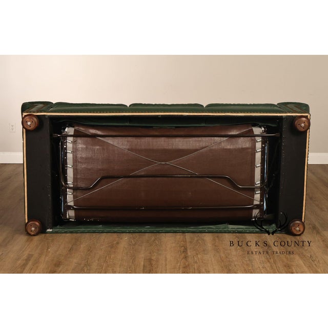 Green Leather Sleeper Sofa with Nailhead Trim For Sale - Image 13 of 18