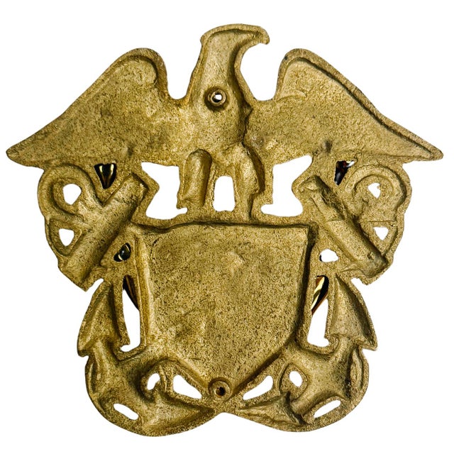 American Vintage Solid Brass Us Navy Officer Cap Device Door Knocker For Sale - Image 3 of 4