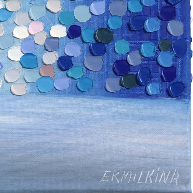 Textile Two in the Blue Rain - Original Figurative Textured Impasto Painting on Canvas by Ekaterina Ermilkina For Sale - Image 7 of 7