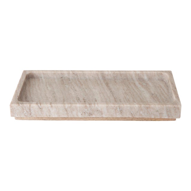 San Marino Tray, Beige Marble & Wood For Sale