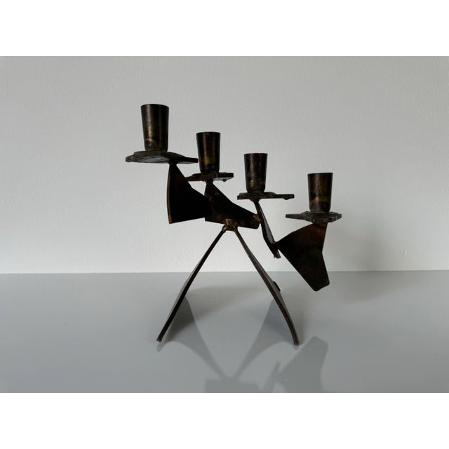 Vintage Handmade Brutalist Metal Sculptural Candle Holder For Sale - Image 9 of 11