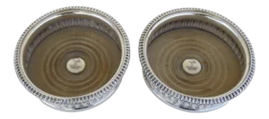 Early Sheffield Silver Wine Coasters with Silver Engraved Button and Gadrooned Border. - A Pair