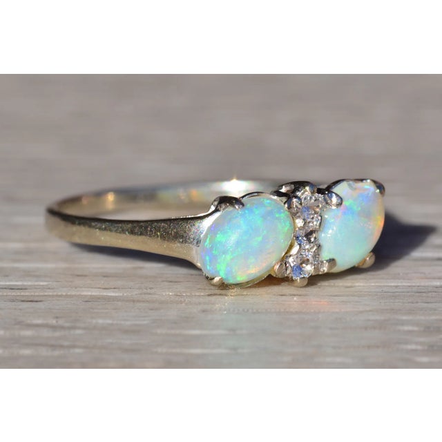 Metal The Desboro: Ladies 14K Two Stone Ring set with Australian Opal and Diamonds For Sale - Image 7 of 10