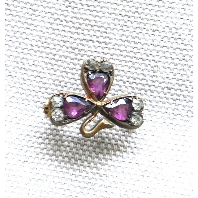 Antique Amethyst and Crystal Clover Pin For Sale - Image 9 of 11