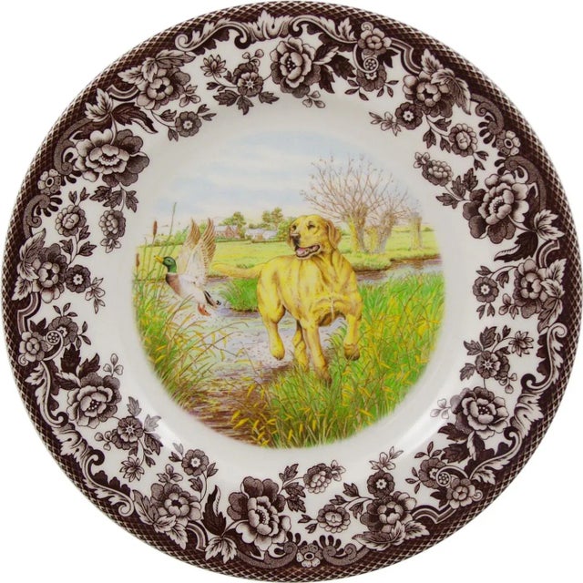 English Spode Woodland Dogs Salad Plate 8", Yellow Labrador For Sale - Image 3 of 3