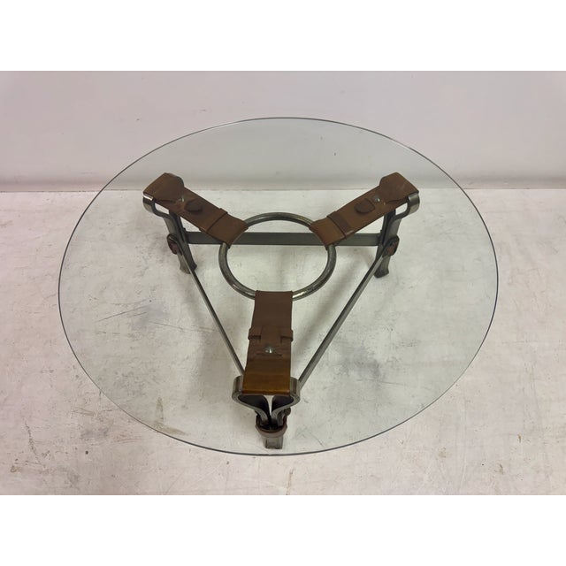 Wrought Iron and Leather Coffee Table by Jean-Pierre Ryckaert, 1960s For Sale - Image 6 of 11