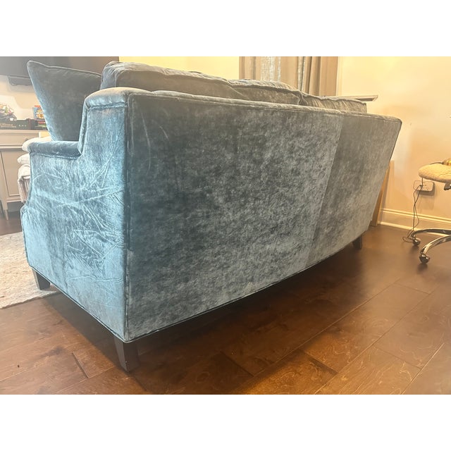 Traditional Like New Blue Velvet Massoud Loveseat For Sale - Image 3 of 5