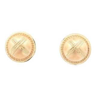 Late 20th Century Pair of 14k Gold X Button Earrings For Sale