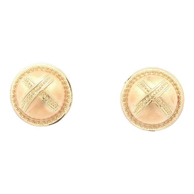 Late 20th Century Pair of 14k Gold X Button Earrings For Sale