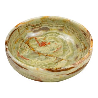 Early 2000's Onyx Stone Carved and Polishe Pedestal Bowl For Sale