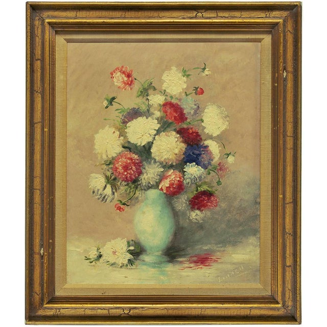 in this Shabby Chic painting the artist takes as his subject matter an inanimate object, a vase with flowers. The artist...