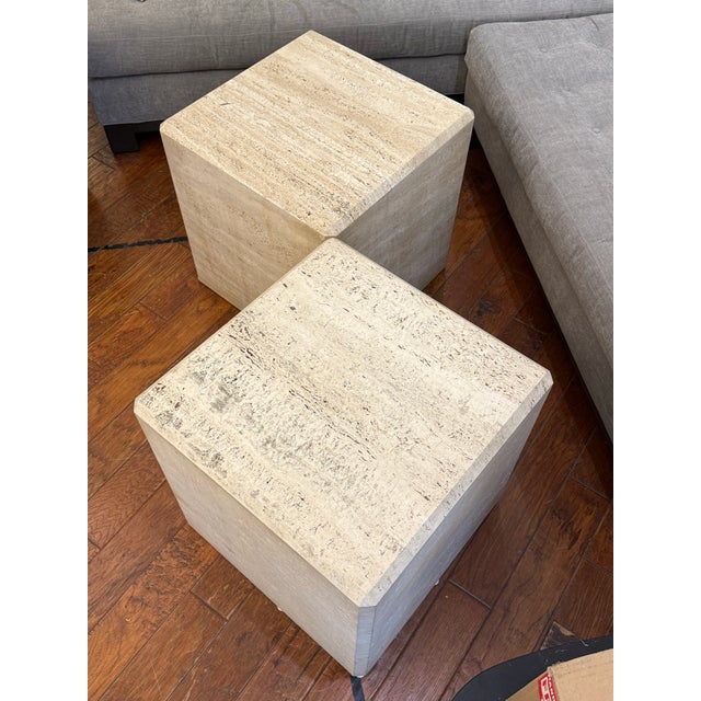 Italian Vintage Travertine Cube Side Tables, Pair For Sale In San Francisco - Image 6 of 12