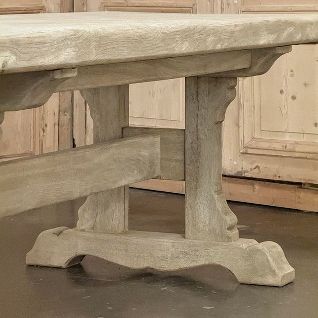 Vintage Rustic European Stripped Oak Trestle Dining Table For Sale - Image 13 of 18