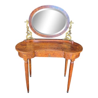 French Burled Walnut Dressing Table With Bronze Mounted Side Candelabra For Sale