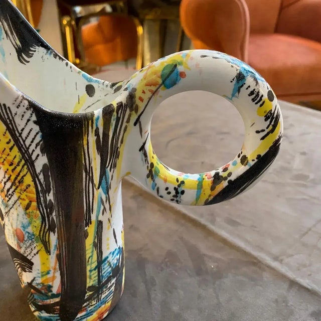 1980s Modernist Hand-Painted Ceramic Jug Vase by M Carbone Per Ceramica Castelli For Sale - Image 9 of 13