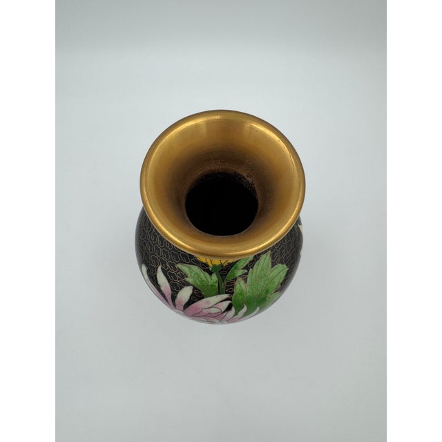 1950s 1950s Black and Floral Cloisonne Vase For Sale - Image 5 of 6