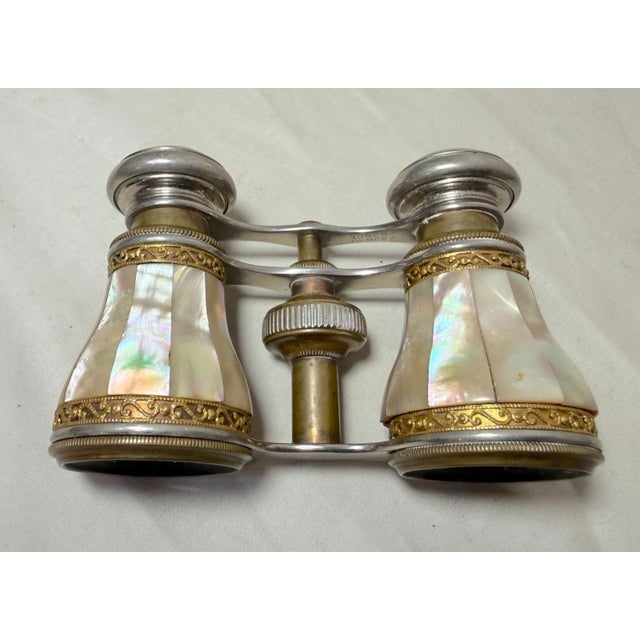 Metal Antique 1800's Handmade Perier Paris French Pearl Brass Opera Glasses Binoculars For Sale - Image 7 of 9