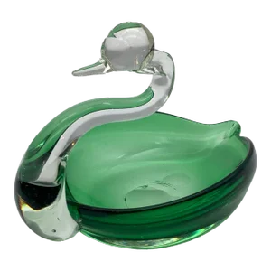 1980s Decorative Green Glass Bird