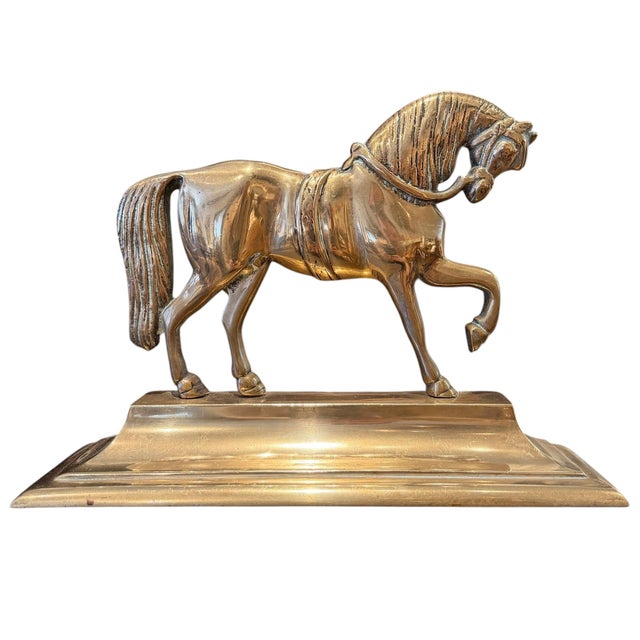 English Pair of Early 19th Century English Georgian Brass Horse Doorstops For Sale - Image 3 of 13