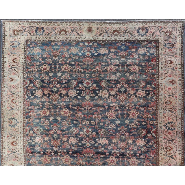 Antique Persian Tabriz Rug With Allover Botanical Design in Blue 9'0 X 11'5 For Sale - Image 13 of 16