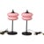A pair of stunning pink art glass shades inspire these beautiful table lamps. Iron stems with black onyx bases. They've...