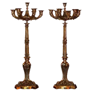 French Empire Figural Gold Bronze Candelabras - A Pair