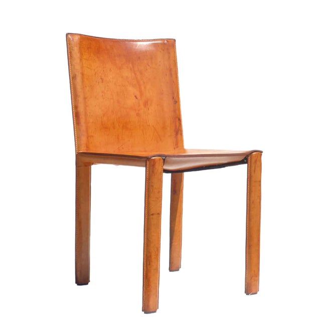 Italian Cognac Leather Design Chair, 1970s For Sale